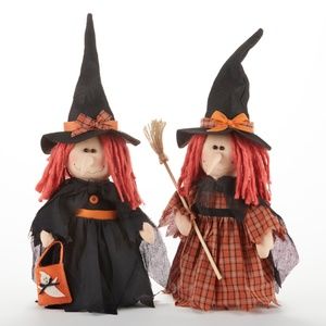 Set of  2  Witch Doll w Trick or Treat Bag / Broom New Halloween NEW